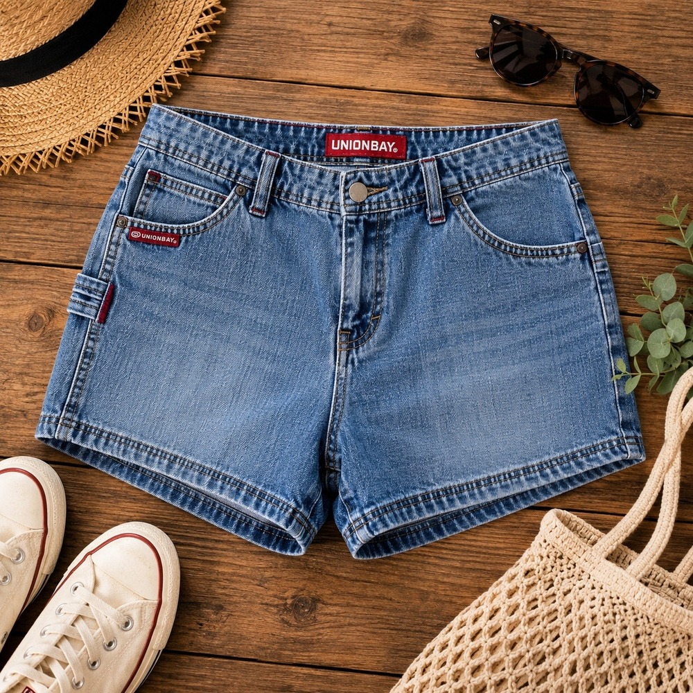 Unionbay Denim Carpenter Shorts Size 3 Blue Y2K Utility Mid Rise Jean Shorts